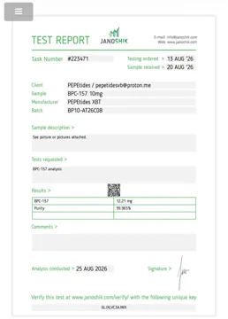 BPC-157 10mg laboratorinio tyrimo sertifikatas (COA)