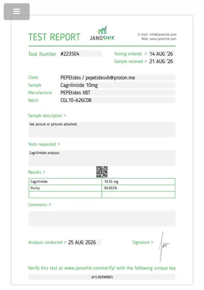 Cagrilintide 10mg laboratorinio tyrimo sertifikatas (COA)