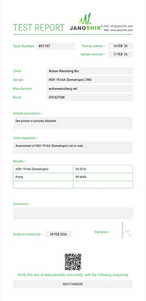 HGH (Somatropinas) 24iu laboratorinio tyrimo sertifikatas (COA)