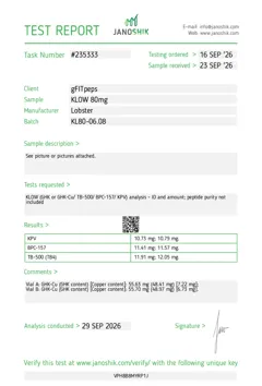 KLOW 80mg laboratorinio tyrimo sertifikatas (COA)