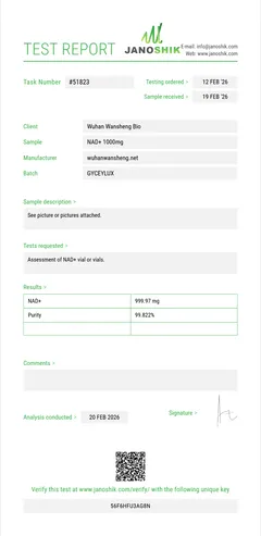 NAD+ 1000mg laboratorinio tyrimo sertifikatas (COA)