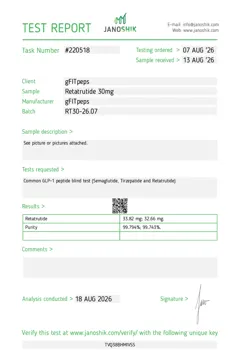 Retatrutide 30mg laboratorinio tyrimo sertifikatas (COA)