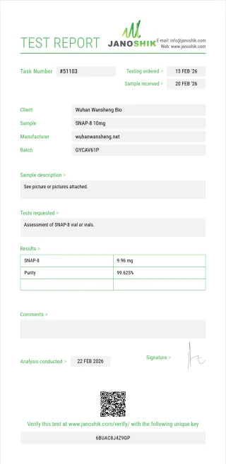 SNAP-8 10mg laboratorinio tyrimo sertifikatas (COA)