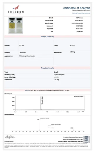 Thymosin Alpha-1 5mg laboratorinio tyrimo sertifikatas (COA)